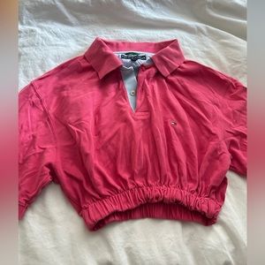 Tommy Hilfiger Pink Reworked Cropped 90s/Y2K Polo Shirt